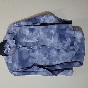 Gently Used Blue and White Long Sleeve Top with Pocket